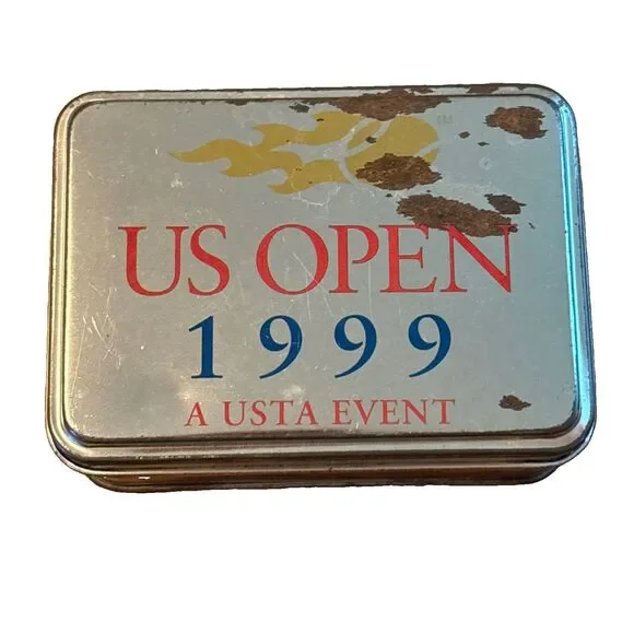 1999 US Open Louis Armstrong Stadium Pins (2) In Collectible Tin DAMAGED