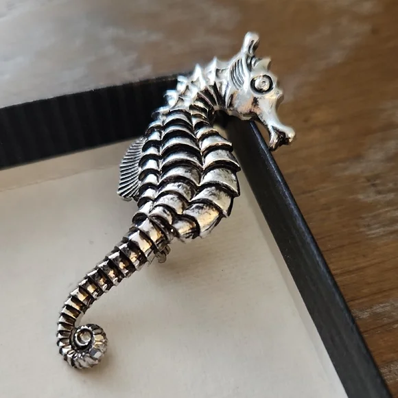Silver Tone Seahorse Brooch