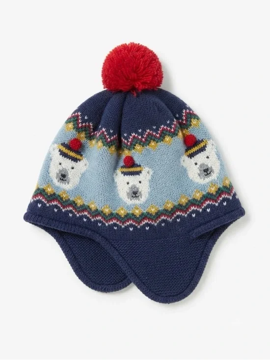 Baby Boden Colorful Fair Isle Polar Bear Winter Hat Kids Size 2-4Y