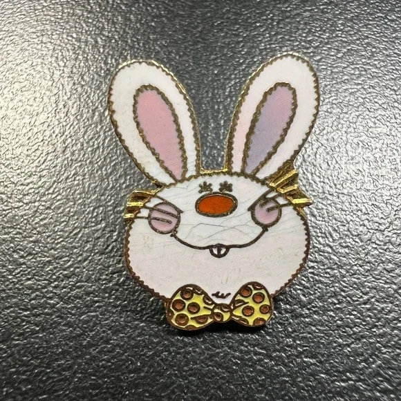 Vintage Bunny Enamel‎ Tie Tack Gold Tone Rabbit Brooch Lapel Pin Flaw