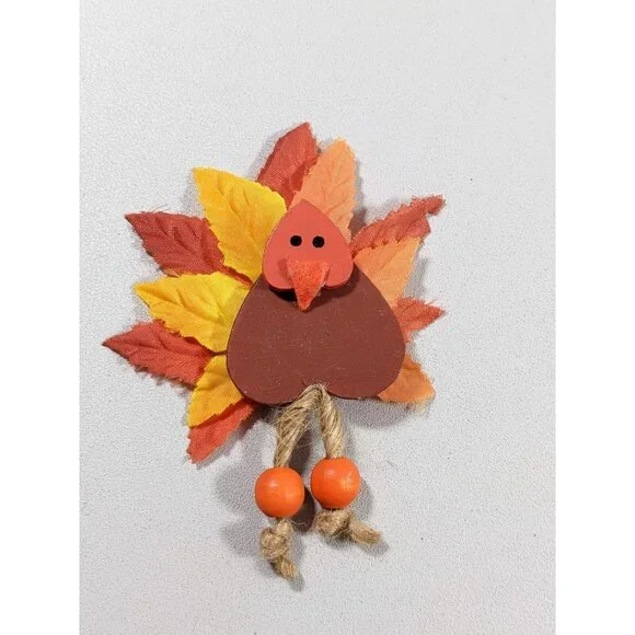Artisan‎ Brown Orange Yellow Thanksgiving Turkey Wood Pin