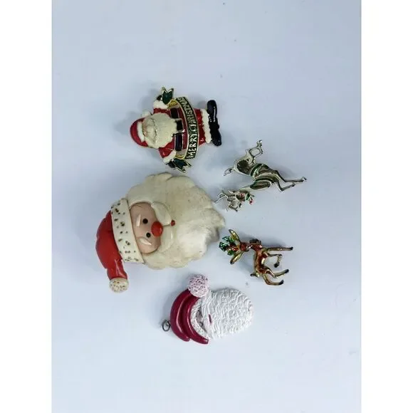 CHRISTMAS pins brooches Vintage  rhinestones‎ Lot Of 5