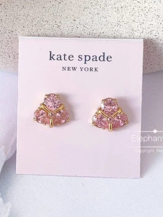 Kate Spade Pink Crystal Fan Stud Earrings Gold Tone Blush Cubic Zirconia