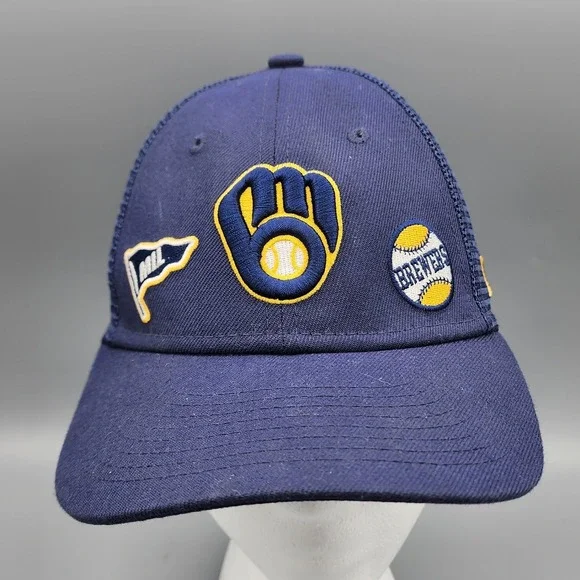 MLB Milwaukee Brewers Logo Youth Hat New Era 9Forty Trucker Mesh Snapback Cap