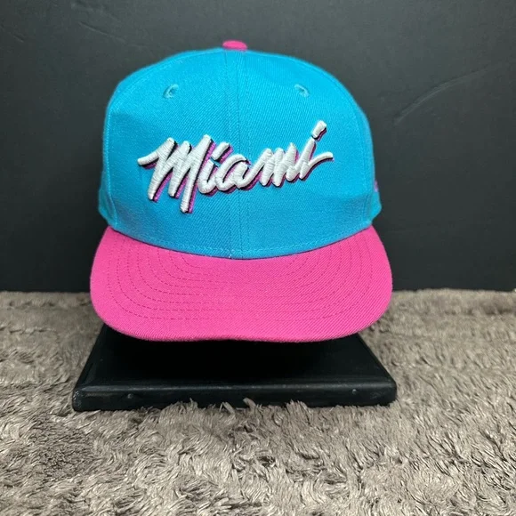 Miami Embroidered Kids Snapback Hat - Turquoise & Pink
