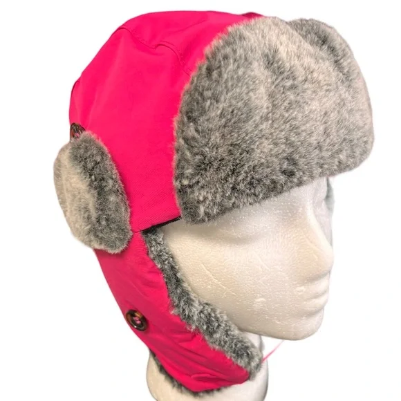 Calikids Girls Pink Faux Fur Waterproof Quilted Earmuff Hat Sz 3-5