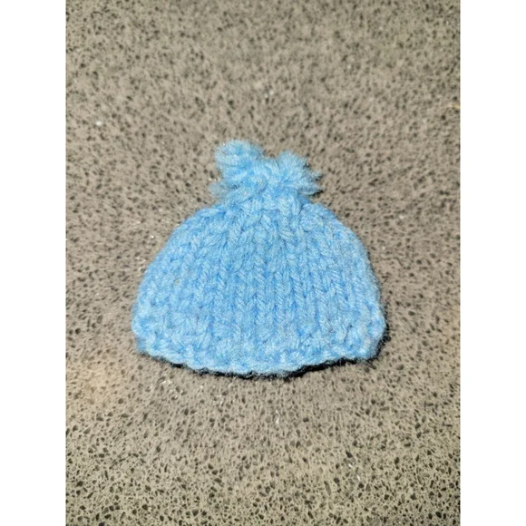 Vintage Barbie Knit Hat Blue Hand Knit Winter Beanie Doll Accessory
