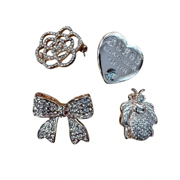 Y2K Coquette Rhinestone Glam Heart Bee Bow Rose Brooch‎ Lot of 4 from Guess