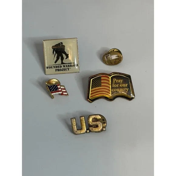 Vintage Lot of 5 USA PATRIOTIC‎ FLAG Military Random Mixed Lot Lapel Pins