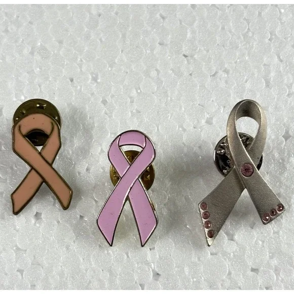 Lot 3 VTG Pink Ribbon Awareness Pins Breast Cancer Support‎ Enamel & Rhinestone