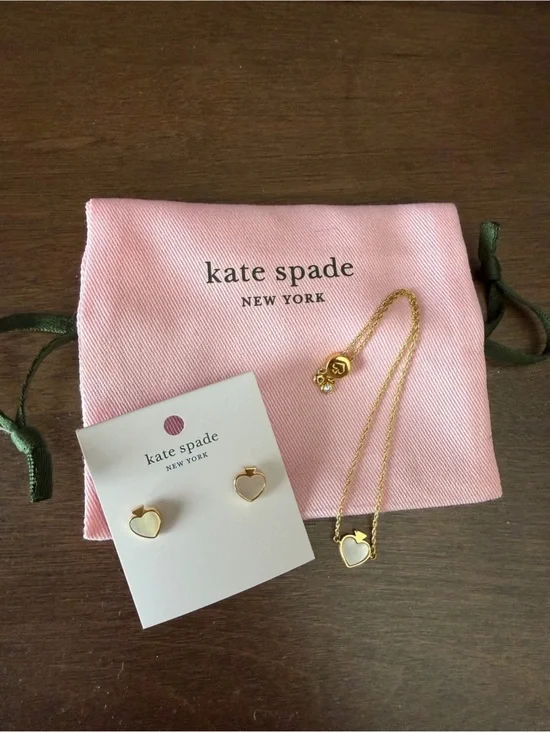kate spade Gold and Pink Heart Bracelet and Earrings Set