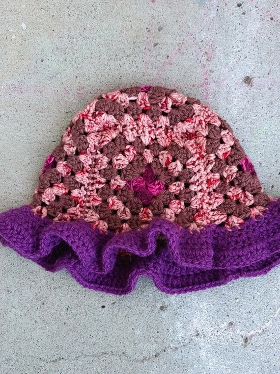 Kids Handmade Crocheted Bucket Hat in Shades of Pink and Purple