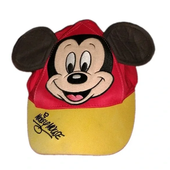 Disney Parks Mickey‎ Mouse Ear Red Yellow Cap Hat Size Small Youth EUC