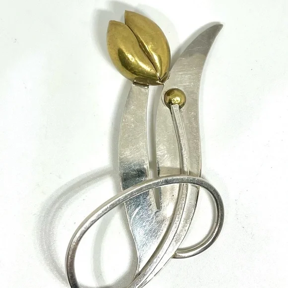 Vintage Taxco Sterling Abstract Tulip Brooch
