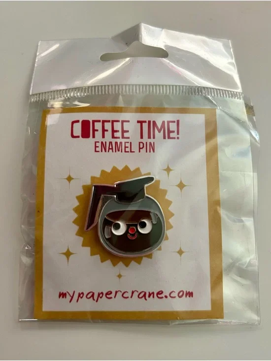 My Paper Crane Coffee Time Enamel Pin NWT Coffee Pot Graduation Cap