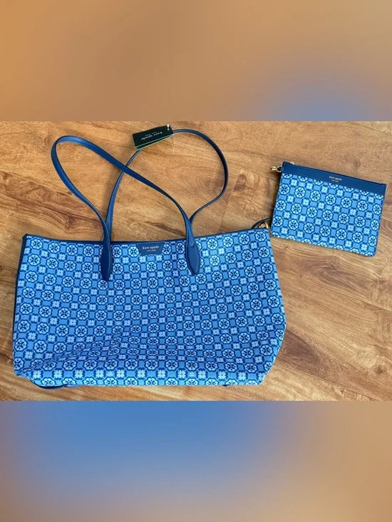 kate spade Blue Floral Pattern Tote with Wristlet