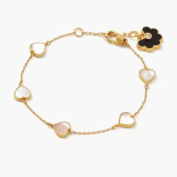 KATE SPADE 🤍 Spade Flower Mother of Pearl Heart Station Bracelet NWT