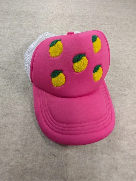 Cute Fun Teen Tween Pink Trucker Hat Yellow Lemon Embroidery Girlhoodcore Preppy
