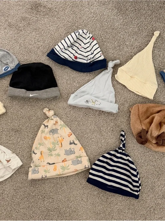 11 Assorted Baby Hats- Newborn to 9M, Nike, Baby Essentials, Chickpea