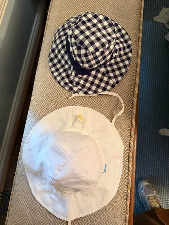 Sun Hats Janie and Jack Navy Gingham Bucket Sun Hat NWT  & Iplay Whit 0-6 mo.