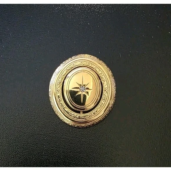 Vintage Victorian North Star Locket Brooch Reversible‎ Gold-plate By AVON