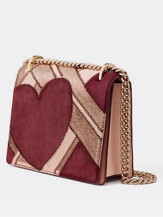 kate spade Burgundy and Rose Gold Heart Chain Shoulder Bag 