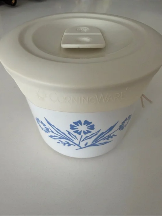 Corningware 60th AnniversaryWhite Canister with Blue Floral Design and Cream Lid