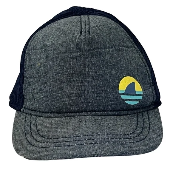 Youth Adjustable Gray and Black Cap with Shark Logo