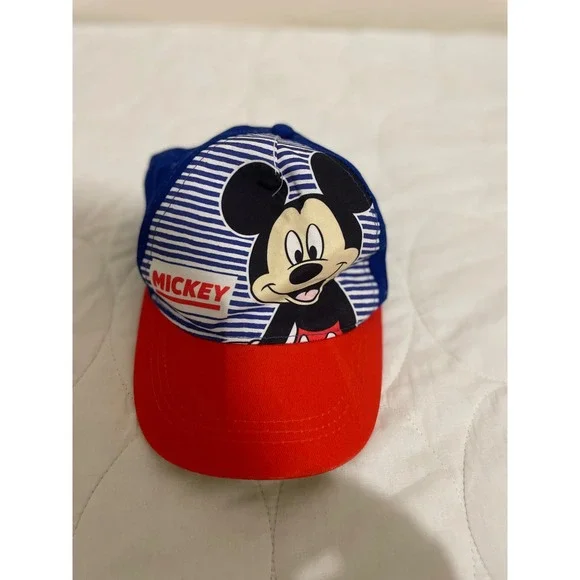 Disney Mickey Mouse Kids Baseball Cap Blue Red Yellow Striped Adjustable Hat