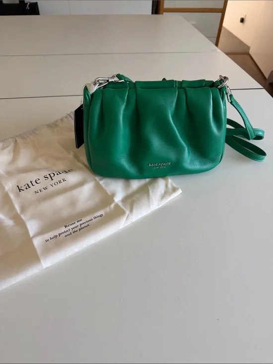 NEW NWT Kate Spade Emerald Green Pleated Vegan Leather Crossbody Bag