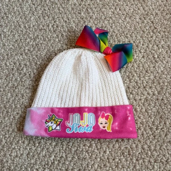 JoJo Siwa Nickelodeon Girls Ribbed Beanie Rainbow‎ Bow Tie Dye Cuff Hat OSFM