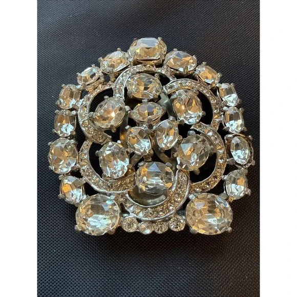 Mid Century Pot Metal Rhinestone Brooch With Working Duette-Style Converter 2.4