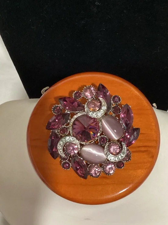 Sparkling Purple Crystal Floral Brooch