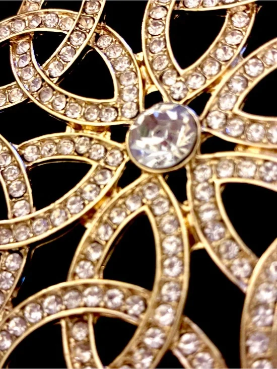Vintage Gold -tone and Crystal Large  Statement Brooch -Celtic Knot