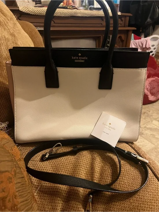 kate spade Black, White & Blush Leather Satchel with Detachable Strap