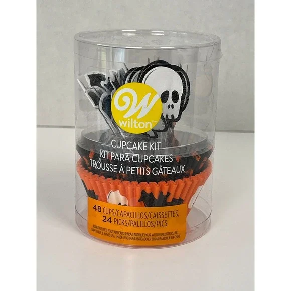 Wilton Halloween Cupcake Kit 48 Baking Cups 24‎ Picks Bat Skull pumpkin