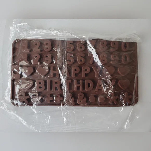 Happy Birthday Numbers & Symbols Small Brown Silicone Chocolate Candy Mold NWT