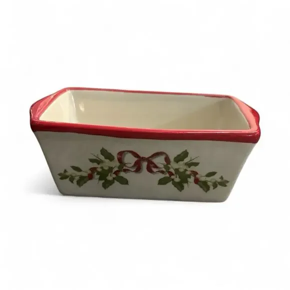 Vintage Nantucket‎ Stoneware Baking Dish Christmas Loaf Pan Mini Bread Small