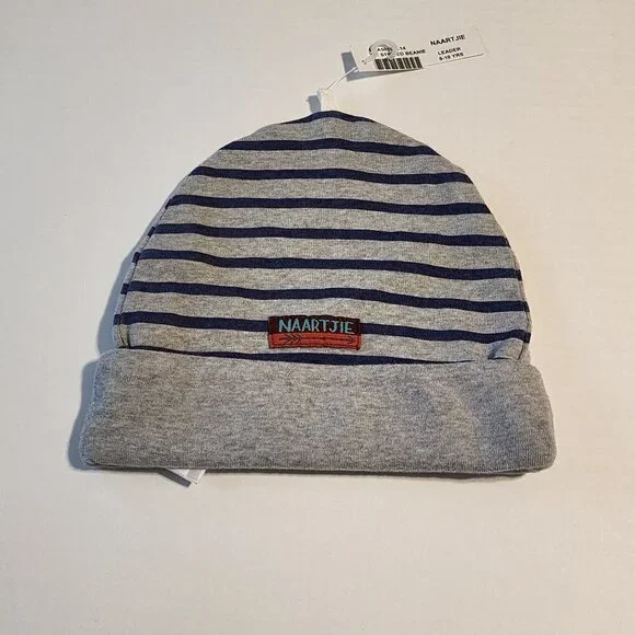 Naartjie beanie Hat 8-10 years Gray with blue stripes