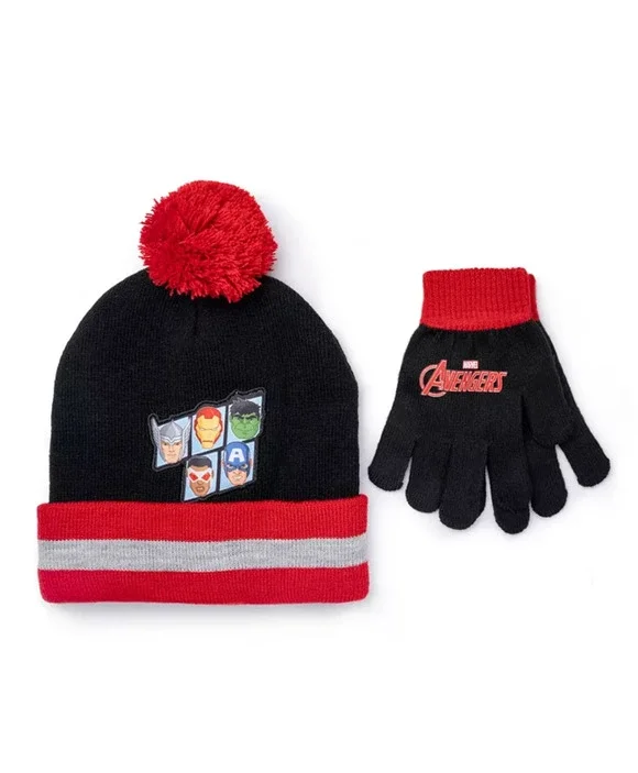 Berkshire Boys Marvel Avengers Beanie Pom Hat and Glove Set One Size Black Red