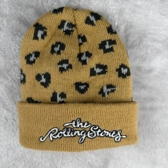 Kids Baby The Rolling‎ Stones Leopard Print Beanie Hat Tan Black Grey