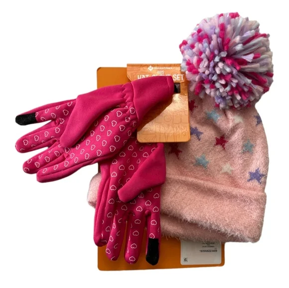 💙 2/ $15 Girls Pink Hat & Gloves Set! L/XL Hearts!