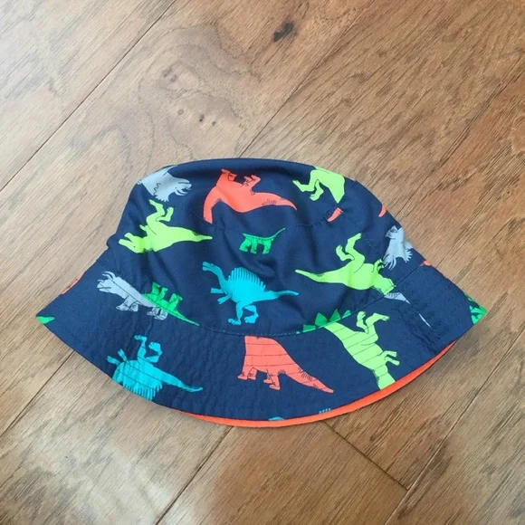 Carter's Reversible Dinosaur and Bright Orange Pool Beach Sun Hat Size 2t-4t