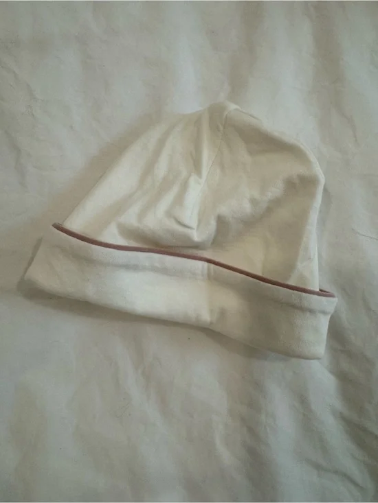 Cream Kids Beanie Hat with Pink Trim