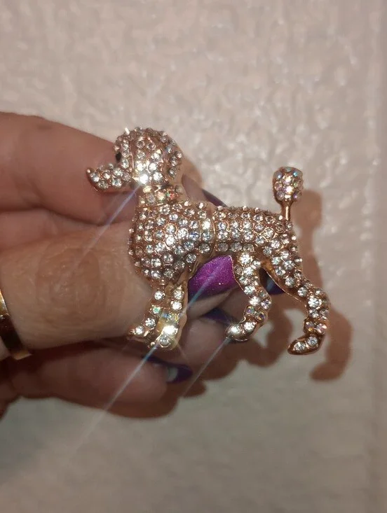 Gold Tone Crystal Poodle Brooch