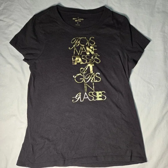 Kate Spade Boys Make Passes At Girls In Glasses Graphic Tee Black Gold Large