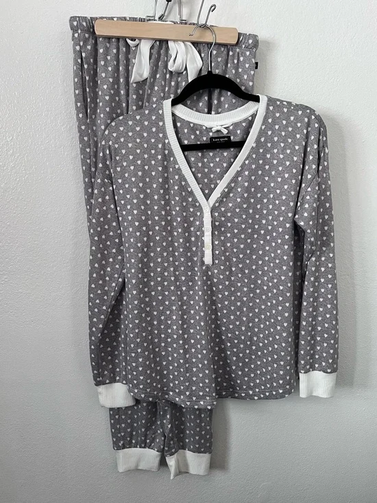 Kate Spade New York Grey and White Heart Print PJ Jogger Set Size M
