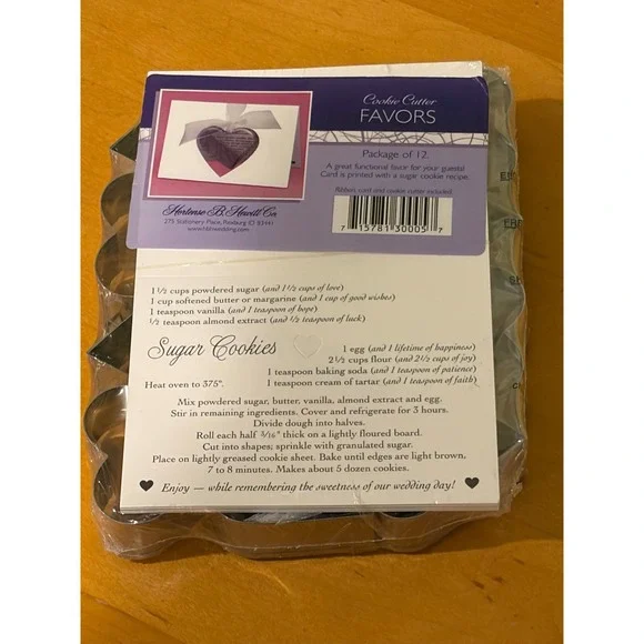 Hortense B Hewitt Heart Cookie Cutter Wedding Favors 12 Pack with Recipe Card