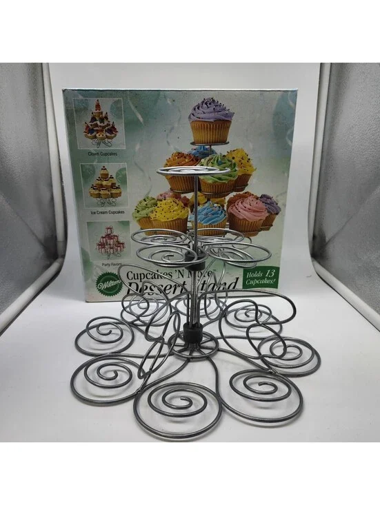 Wilton Cupcakes N More Dessert Stand 13 Cupcake Metal Display Holder w/ Box