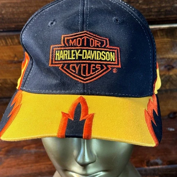 Harley Davidson Embroidered Flames Snapback Hat/ Cap‎ Licensed New With Tags